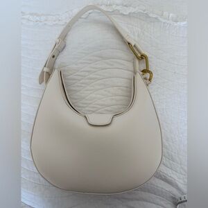 Minimal Cream Crescent Shoulder Bag with Gold Accent